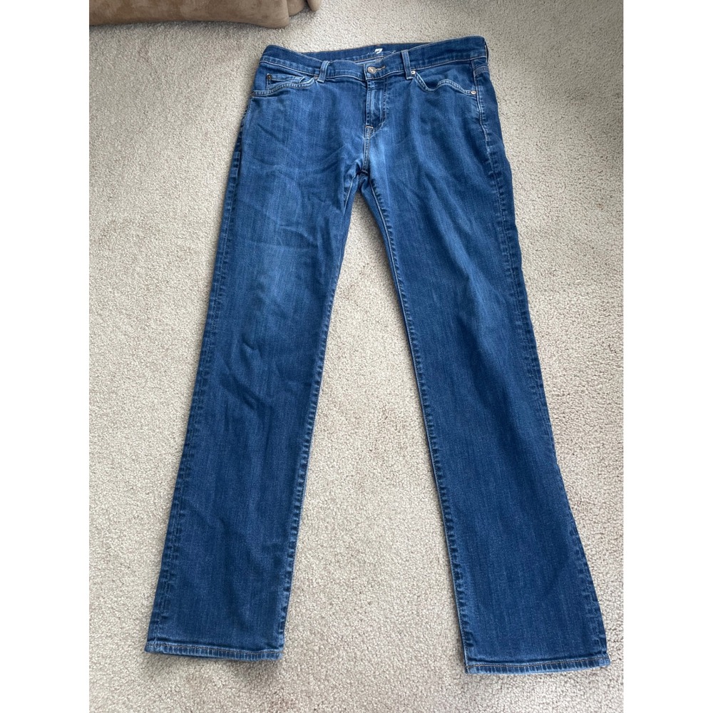 7 For All Mankind Standard Straight Leg Jeans Mens 34 Blue Stretch Denim